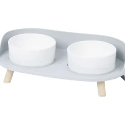 Merk Dubbele Voerbak Op Pootjes Blauw,Grijs Hot