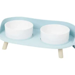 Merk Dubbele Voerbak Op Pootjes Blauw,Grijs Hot