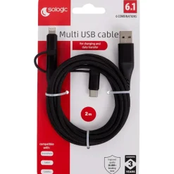 Sologic 3-In-1 Laad- En Datakabel Zwart Clearance